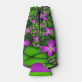 Moderne Abstracte Neon Roze Groene Fractale Bloeme Flesjeskoeler (Achterkant)