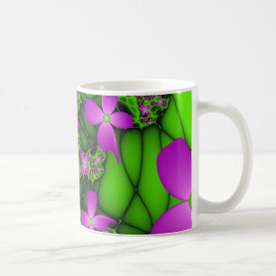 Moderne Abstracte Neon Roze Groene Fractale Bloeme Koffiemok