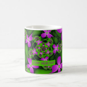 Moderne Abstracte Neon Roze Groene Fractale Bloeme Koffiemok