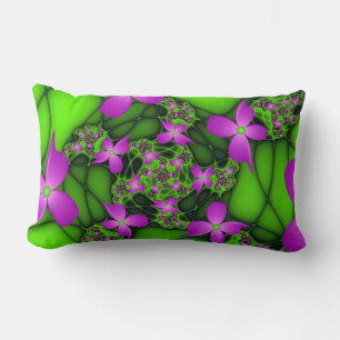 Moderne Abstracte Neon Roze Groene Fractale Bloeme Kussen