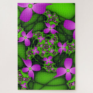 Moderne Abstracte Neon Roze Groene Fractale Bloeme Legpuzzel