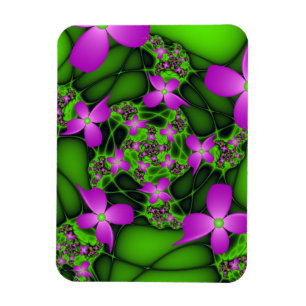 Moderne Abstracte Neon Roze Groene Fractale Bloeme Magneet