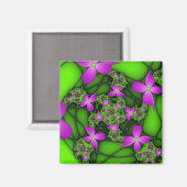 Moderne Abstracte Neon Roze Groene Fractale Bloeme Magneet (Voorkant / Achterkant)