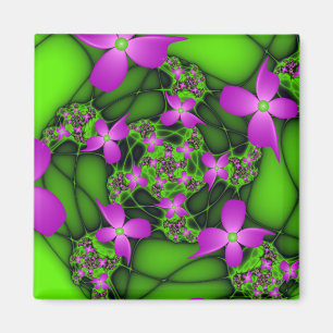 Moderne Abstracte Neon Roze Groene Fractale Bloeme Magneet