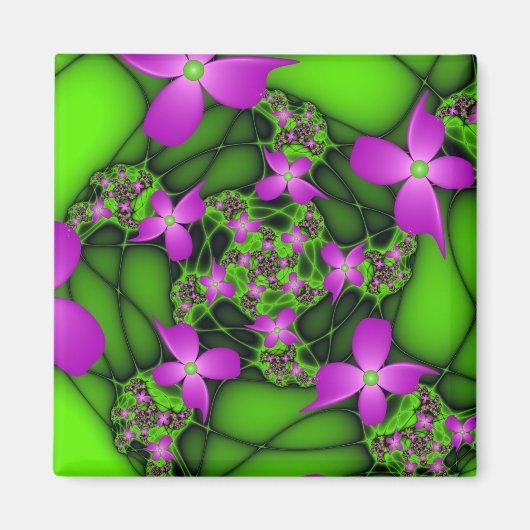 Moderne Abstracte Neon Roze Groene Fractale Bloeme Magneet (Voorkant)