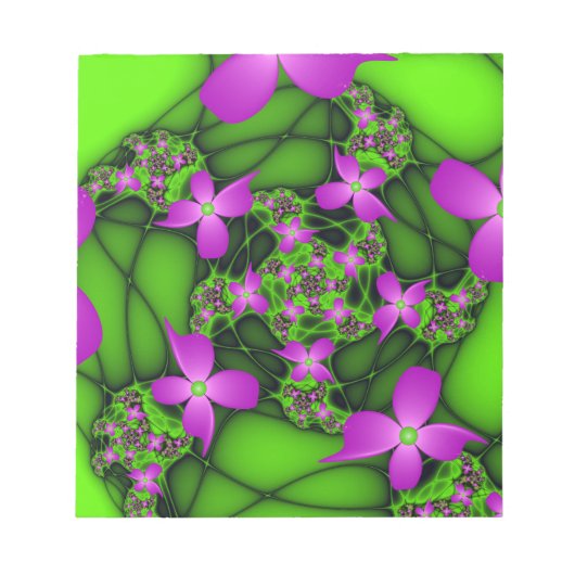 Moderne Abstracte Neon Roze Groene Fractale Bloeme Notitieblok (Voorkant)