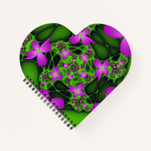 Moderne Abstracte Neon Roze Groene Fractale Bloeme Notitieboek
