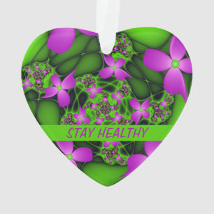 Moderne Abstracte Neon Roze Groene Fractale Bloeme Ornament