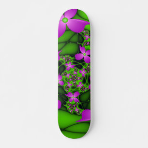 Moderne Abstracte Neon Roze Groene Fractale Bloeme Persoonlijk Skateboard