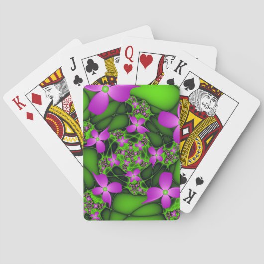Moderne Abstracte Neon Roze Groene Fractale Bloeme Pokerkaarten (Achterkant)