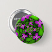 Moderne Abstracte Neon Roze Groene Fractale Bloeme Ronde Button 5,7 Cm (Voorkant /achterkant)