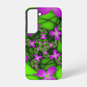 Moderne Abstracte Neon Roze Groene Fractale Bloeme Samsung Galaxy Hoesje