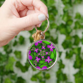 Moderne Abstracte Neon Roze Groene Fractale Bloeme Sleutelhanger (Hand)