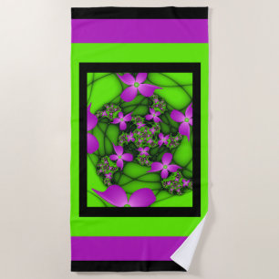 Moderne Abstracte Neon Roze Groene Fractale Bloeme Strandlaken