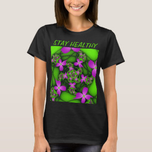 Moderne Abstracte Neon Roze Groene Fractale Bloeme T-shirt