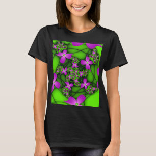 Moderne Abstracte Neon Roze Groene Fractale Bloeme T-shirt