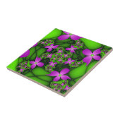 Moderne Abstracte Neon Roze Groene Fractale Bloeme Tegeltje (Zijkant)