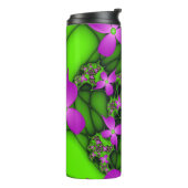 Moderne Abstracte Neon Roze Groene Fractale Bloeme Thermosbeker (Gedraaid links)