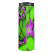 Moderne Abstracte Neon Roze Groene Fractale Bloeme Thermosbeker (Achterkant)
