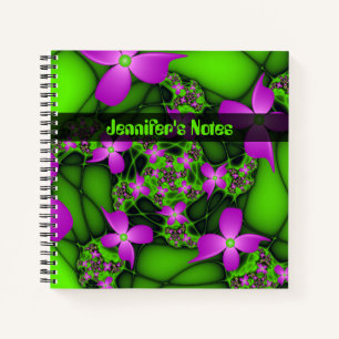 Moderne Abstracte Neon Roze Groene Kunst Bloemen N Notitieboek