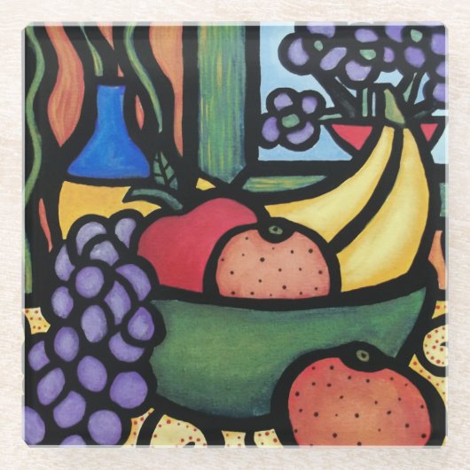 Moderne, Abstracte, nog niet-levende fruitBowl Glazen Onderzetter (Voorkant)