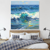 Moderne Abstracte Oceaan- en Teal Kust Canvas - Ar Afdruk (Insitu (Slaapkamer))