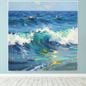 Moderne Abstracte Oceaan- en Teal Kust Canvas - Ar Afdruk (Insitu (Houten vloer))