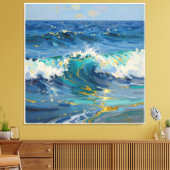 Moderne Abstracte Oceaan- en Teal Kust Canvas - Ar Afdruk (Insitu (Woonkamer))