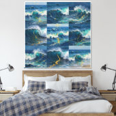 Moderne Abstracte Oceaan -Groenblauwe Kust Canvas- Canvas Afdruk (Insitu (Slaapkamer))