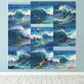 Moderne Abstracte Oceaan -Groenblauwe Kust Canvas- Canvas Afdruk (Insitu (Houten vloer))