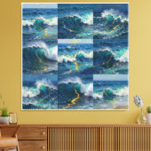 Moderne Abstracte Oceaan -Groenblauwe Kust Canvas- Canvas Afdruk (Insitu (Woonkamer))