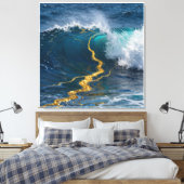 Moderne Abstracte Oceaan -Groenblauwe Kust Canvas- Canvas Afdruk (Insitu (Slaapkamer))