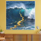 Moderne Abstracte Oceaan -Groenblauwe Kust Canvas- Canvas Afdruk (Insitu (Woonkamer))