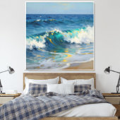 Moderne Abstracte Oceaan -Groenblauwe Kust Canvas- Canvas Afdruk (Insitu (Slaapkamer))