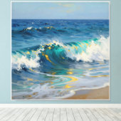 Moderne Abstracte Oceaan -Groenblauwe Kust Canvas- Canvas Afdruk (Insitu (Houten vloer))