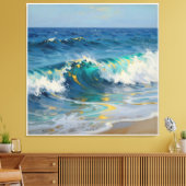 Moderne Abstracte Oceaan -Groenblauwe Kust Canvas- Canvas Afdruk (Insitu (Woonkamer))