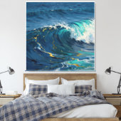Moderne Abstracte Oceaan -Groene Kust Canvas - Kun Afdruk (Insitu (Slaapkamer))