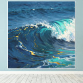 Moderne Abstracte Oceaan -Groene Kust Canvas - Kun Afdruk (Insitu (Houten vloer))