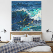 Moderne Abstracte Oceaan -Turquoise Kust Canvas-Ku Canvas Afdruk (Insitu (Slaapkamer))