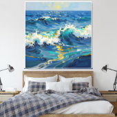 Moderne Abstracte Oceaan -Turquoise Kust Canvas-Ku Canvas Afdruk (Insitu (Slaapkamer))