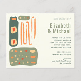 Moderne Abstracte Olive Green Oranje Wedding Invit