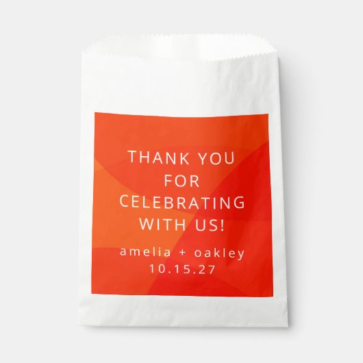 Moderne Abstracte Oranje aangepaste bruiloft dank Bedankzakje (Voorkant)