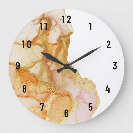 Moderne Abstracte Oranje Peach Gold Large-Klock Grote Klok (Voorkant)