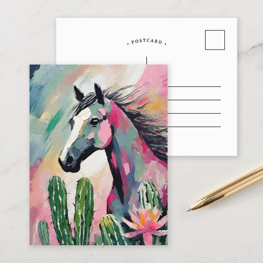 Moderne Abstracte paarden en vetplanten Briefkaart