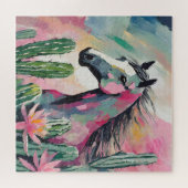 Moderne Abstracte paarden en vetplanten Legpuzzel (Horizontaal)