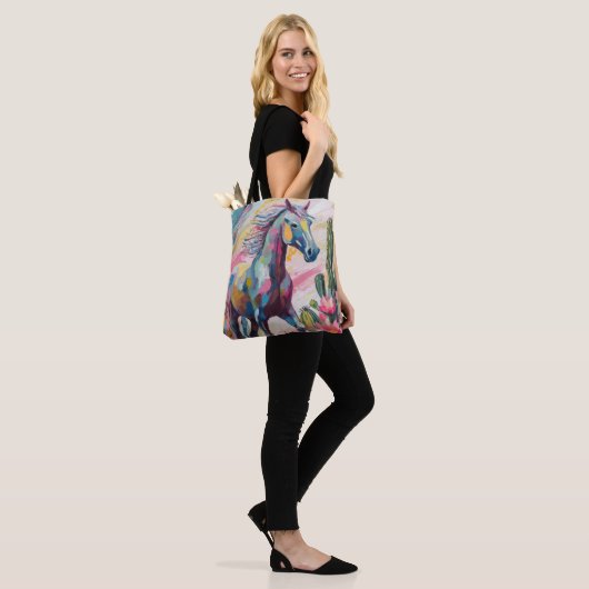 Moderne Abstracte paarden en vetplanten Tote Bag (Op model)