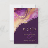 Moderne Abstracte Paarse en gouden elegante bruilo RSVP Kaartje (Voorkant)