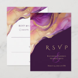 Moderne Abstracte Paarse en gouden elegante bruilo RSVP Kaartje