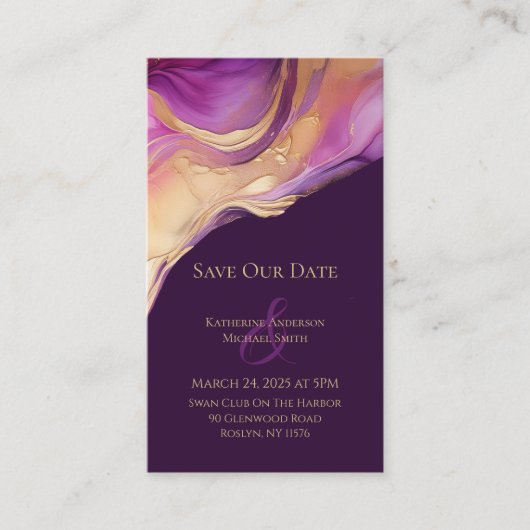 Moderne Abstracte Paarse en gouden elegante bruilo Visitekaartje (Voorkant)