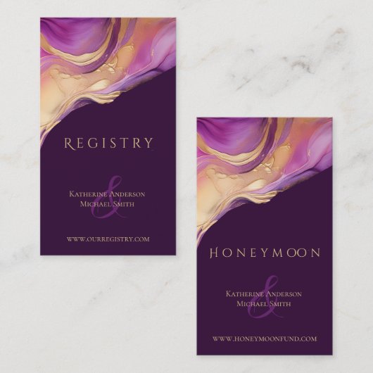 Moderne Abstracte Paarse en gouden elegante bruilo Visitekaartje (Voorkant / Achterkant)